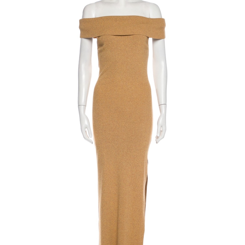 Paloma Wool Tan Ribbed Off-Shoulder Maxi Dress